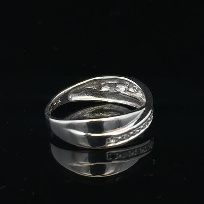 9ct white gold diamond ring size J1/2 with sparkling diamonds, elegant jewelry piece on a plain background