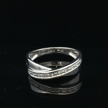 9ct white gold diamond ring in size J1/2, featuring a sparkling diamond setting on a sleek unbranded band.