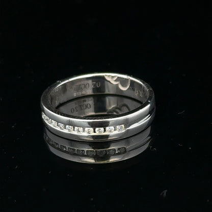 9ct white gold diamond ring with 0.20 carats, size M, featuring a sleek design and sparkling diamonds.