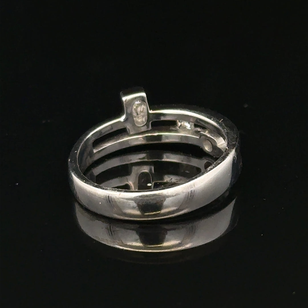 9ct white gold diamond ring size N with sparkling diamonds, elegant jewelry piece with a polished band and intricate design.