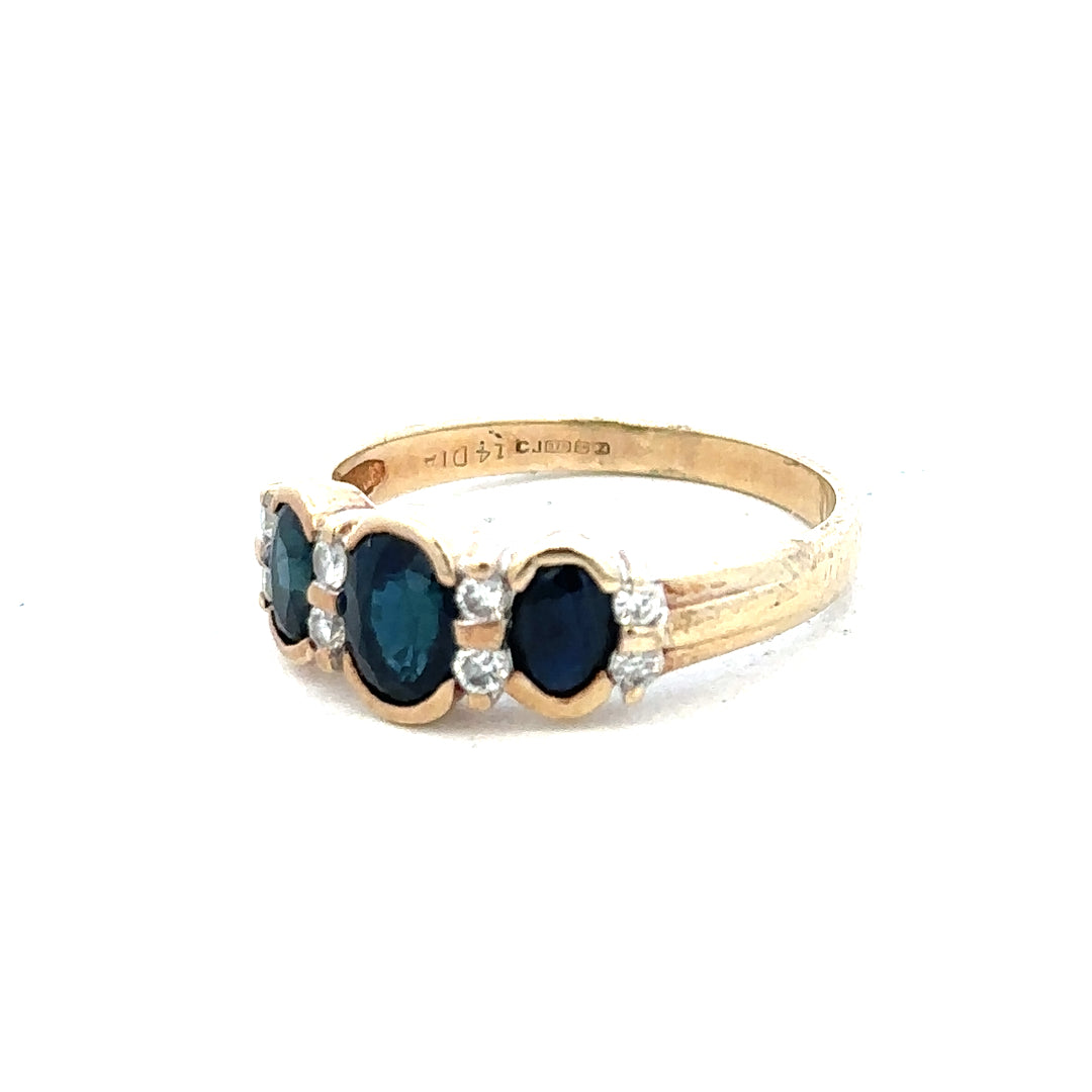 9ct yellow gold diamond ring in size L1/2 with intricate band design, crafted by Reeves and Sons.