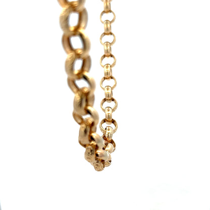 9ct yellow gold belcher chain with a sturdy link design, weighing 86.6g, by Reeves and Sons.