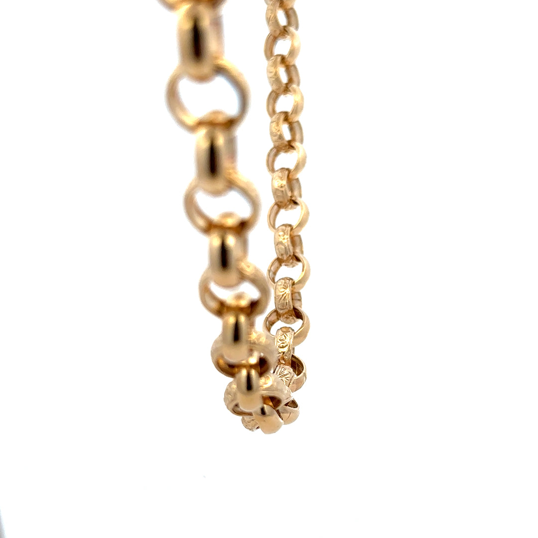 9ct yellow gold belcher chain from Reeves and Sons with a thick, sturdy design and a polished finish, weighing 86.6 grams.