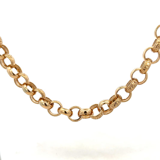 9ct yellow gold belcher chain with a thick, polished look, weighing 86.6g, featuring Reeves and Sons branding.