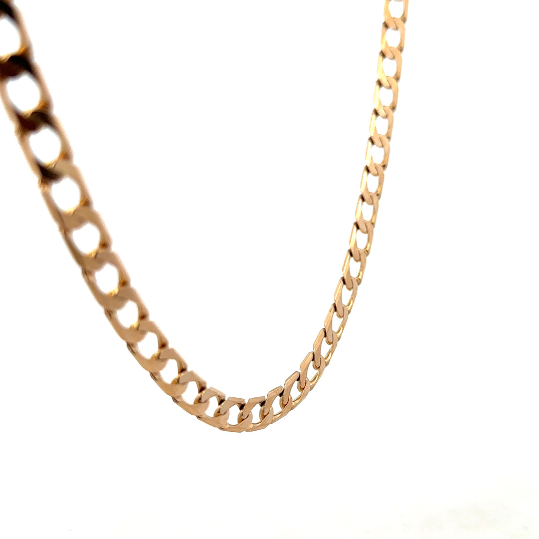 9ct yellow gold curb chain, 27.6g, from Reeves and Sons, featuring a classic linked jewelry design.