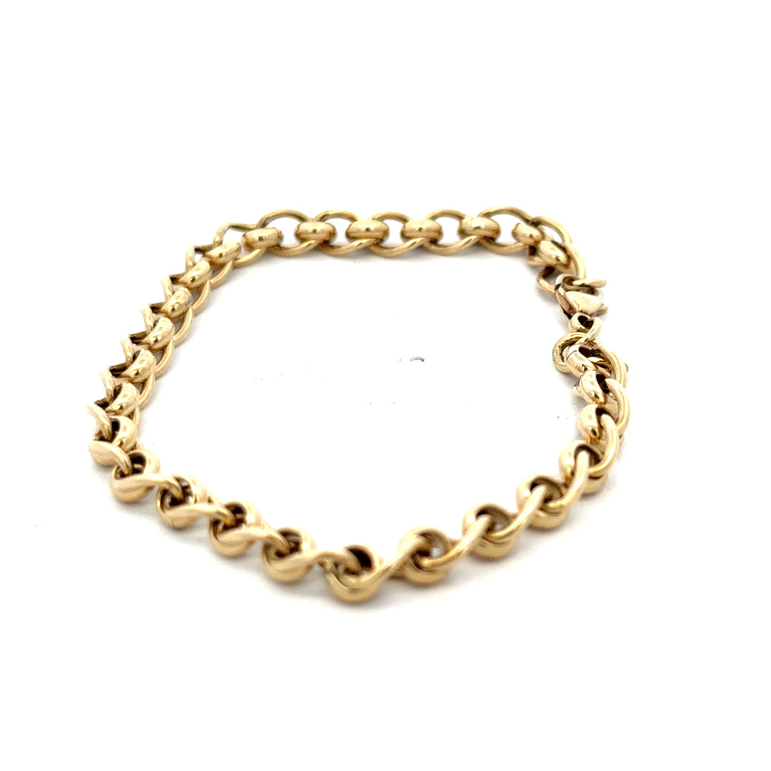 9ct yellow gold rollerball bracelet with textured design, weighing 13.2g, from Reeves and Sons.