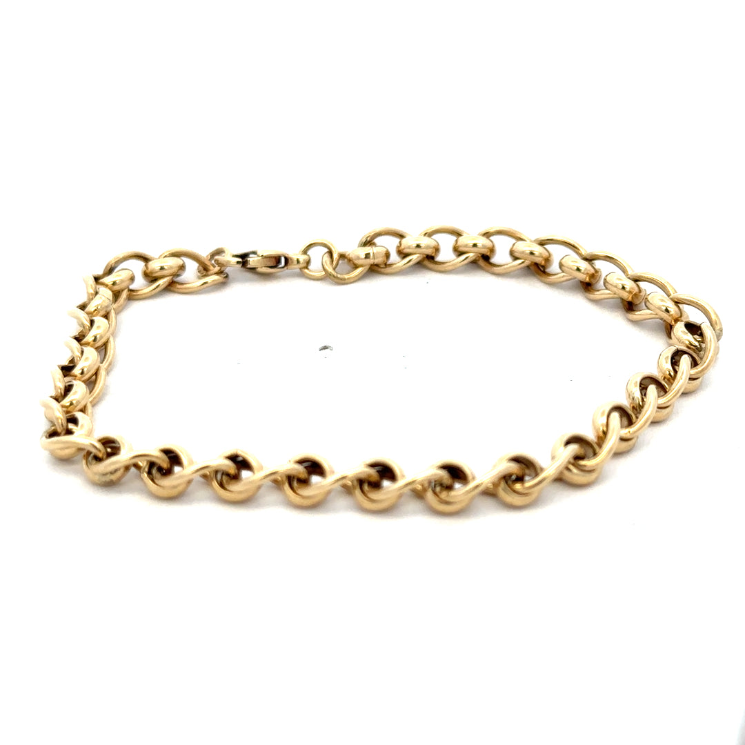 9ct yellow gold rollerball bracelet with 13.2g from Reeves and Sons, featuring smooth round gold beads and a secure clasp.