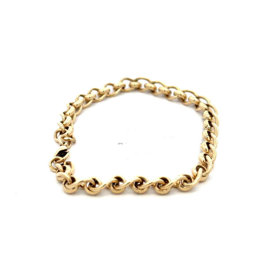 Reeves and Sons 9ct yellow gold rollerball bracelet, 13.2g, featuring smooth round gold beads on a delicate chain.
