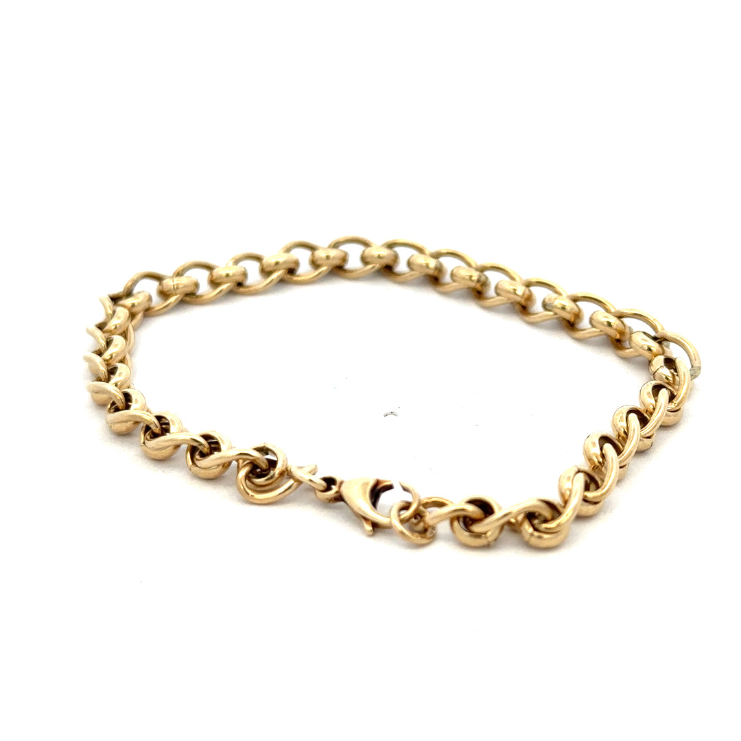 9ct yellow gold rollerball bracelet with textured design, weighing 13.2g, from Reeves and Sons.