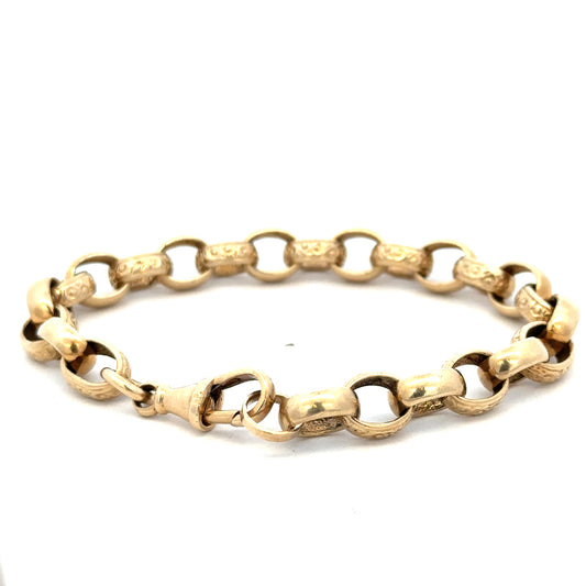 9ct yellow gold belcher bracelet with a polished finish, weighing 21.7g, by Reeves and Sons, displayed on a neutral background.