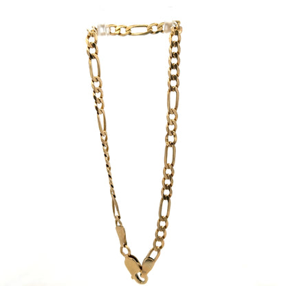 9ct yellow gold Figaro bracelet by Reeves and Sons, showing polished links and elegant design on a neutral background.