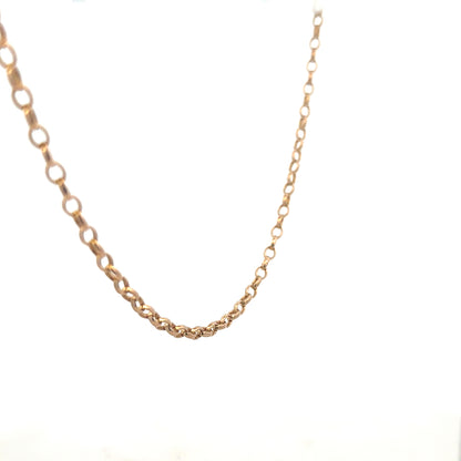 9ct yellow gold belcher chain weighing 11.1g, featuring interlinked round links, crafted by Reeves and Sons.
