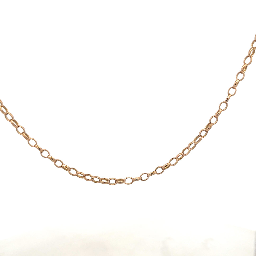9ct yellow gold belcher chain weighing 11.1g, crafted by Reeves and Sons, displayed against a neutral background.