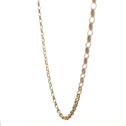 9ct yellow gold belcher chain showing shiny links and clasp, weighing 10.2g, by Reeves and Sons.