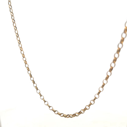 9ct yellow gold belcher chain from Reeves and Sons, showing a close-up of the polished chain links.