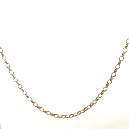Reeves and Sons 9ct yellow gold belcher chain, 10.2g, showcasing the shiny, linked jewelry design on a white background.