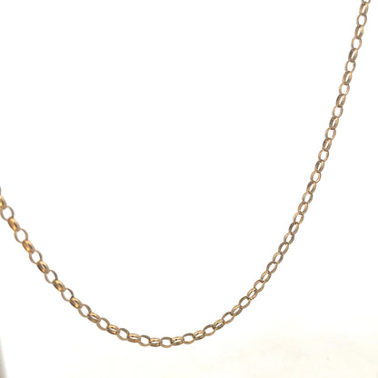 9ct yellow gold belcher chain, Reeves and Sons, showing the chain's links and polished finish, weighing 10.2 grams.