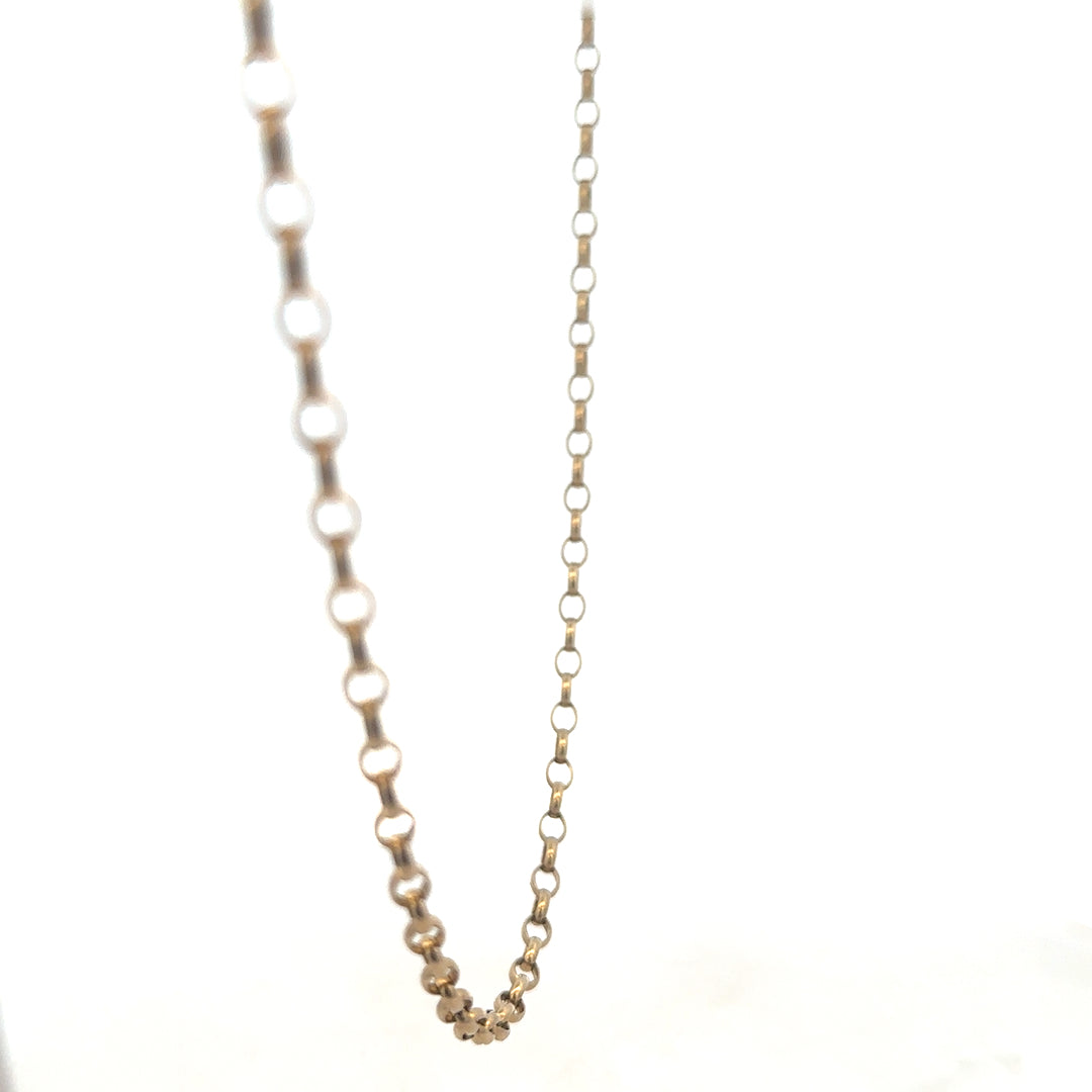 9ct yellow gold belcher chain with a polished finish, weighing 10.2g, from Reeves and Sons.