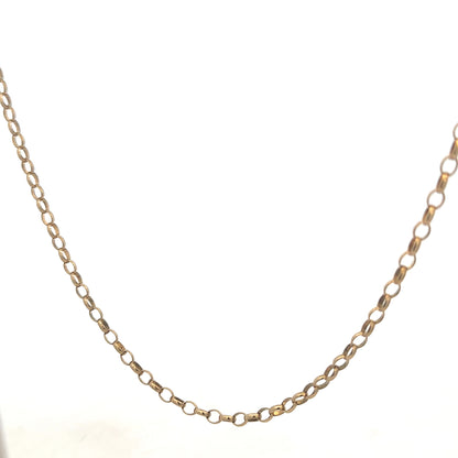 9ct yellow gold belcher chain from Reeves and Sons, 10.2g, with a close-up view showing the linked chain design.