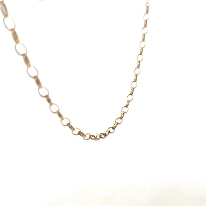 9ct yellow gold belcher chain from Reeves and Sons, showing the textured link design and polished finish.