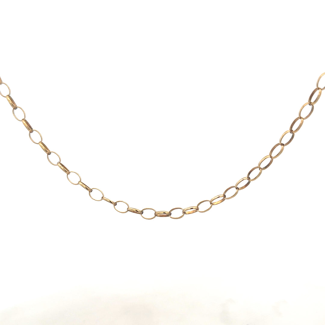9ct yellow gold belcher chain weighing 5.6g, featuring classic links, from Reeves and Sons.