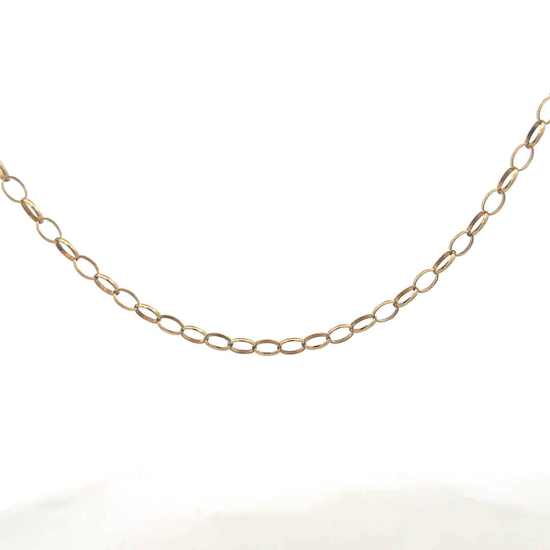 9ct yellow gold belcher chain by Reeves and Sons, 5.6g, showing close-up of the textured linked chain design.
