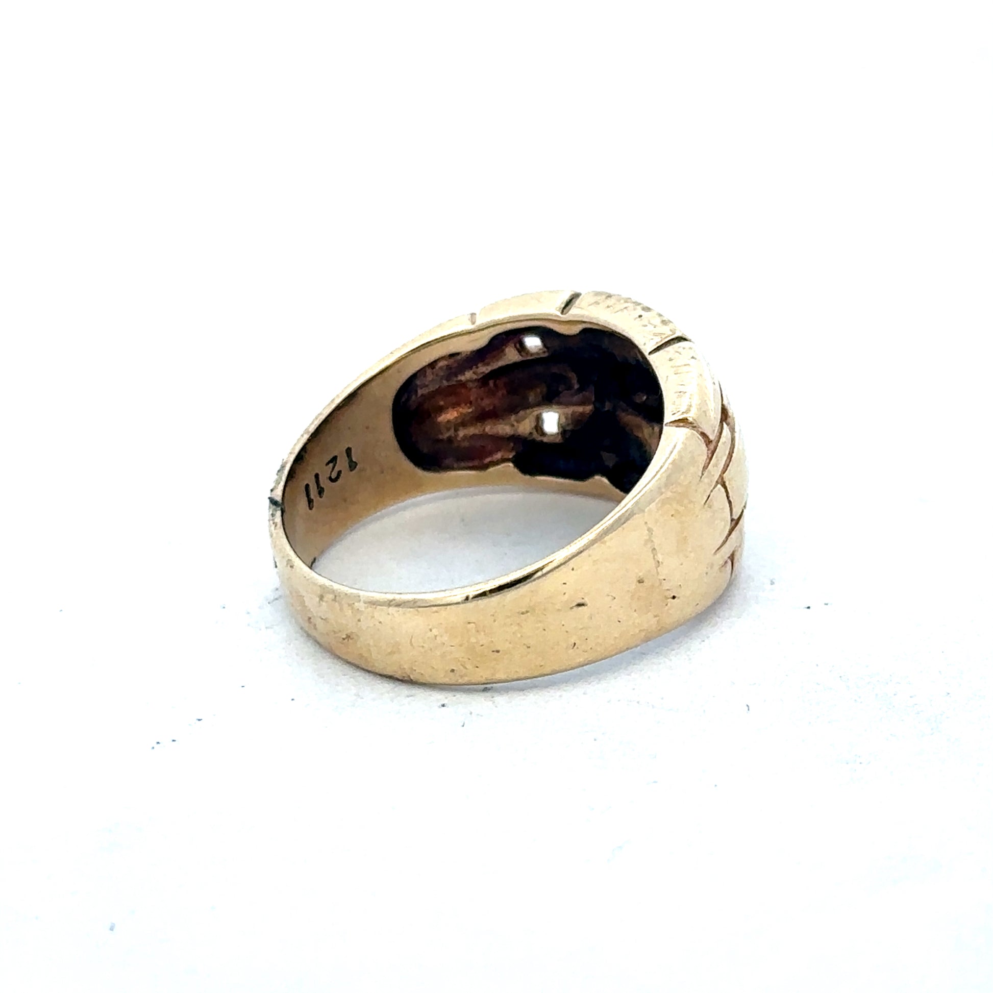 9ct yellow gold ring in size Q1/2 with a polished band, crafted by Reeves and Sons.
