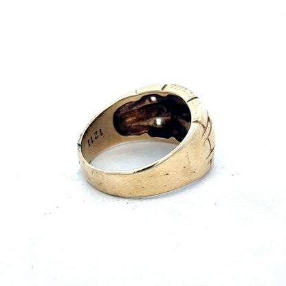 9ct yellow gold ring in size Q1/2 with a polished band, crafted by Reeves and Sons.