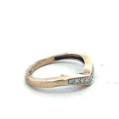 9ct yellow gold diamond wishbone ring by Reeves and Sons, featuring a delicate design with sparkling diamonds.