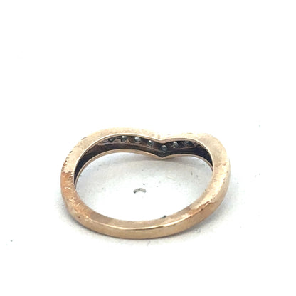 9ct yellow gold diamond wishbone ring by Reeves and Sons, featuring sparkling diamonds and a classic wishbone design.