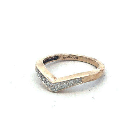 9ct yellow gold diamond wishbone ring by Reeves and Sons with sparkling diamonds and a sleek, elegant design.