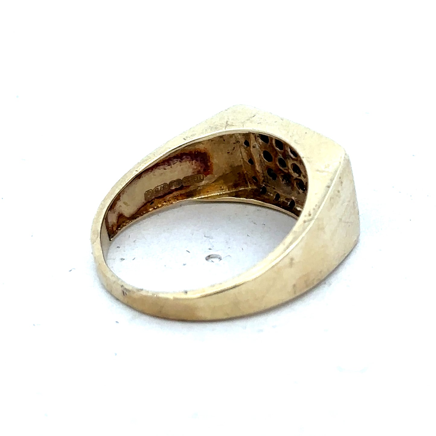 9ct yellow gold diamond ring in size U by Reeves and Sons, featuring a sparkling diamond on a sleek band
