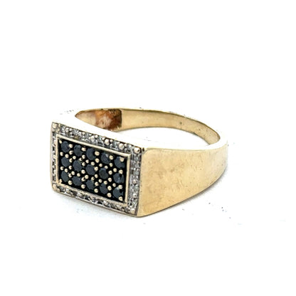 9ct yellow gold diamond ring in size U with sparkling diamonds, by Reeves and Sons, shown in a close-up image.