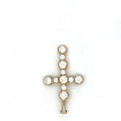 9ct yellow gold cross pendant by Reeves and Sons, featuring a detailed religious design on a sleek chain.
