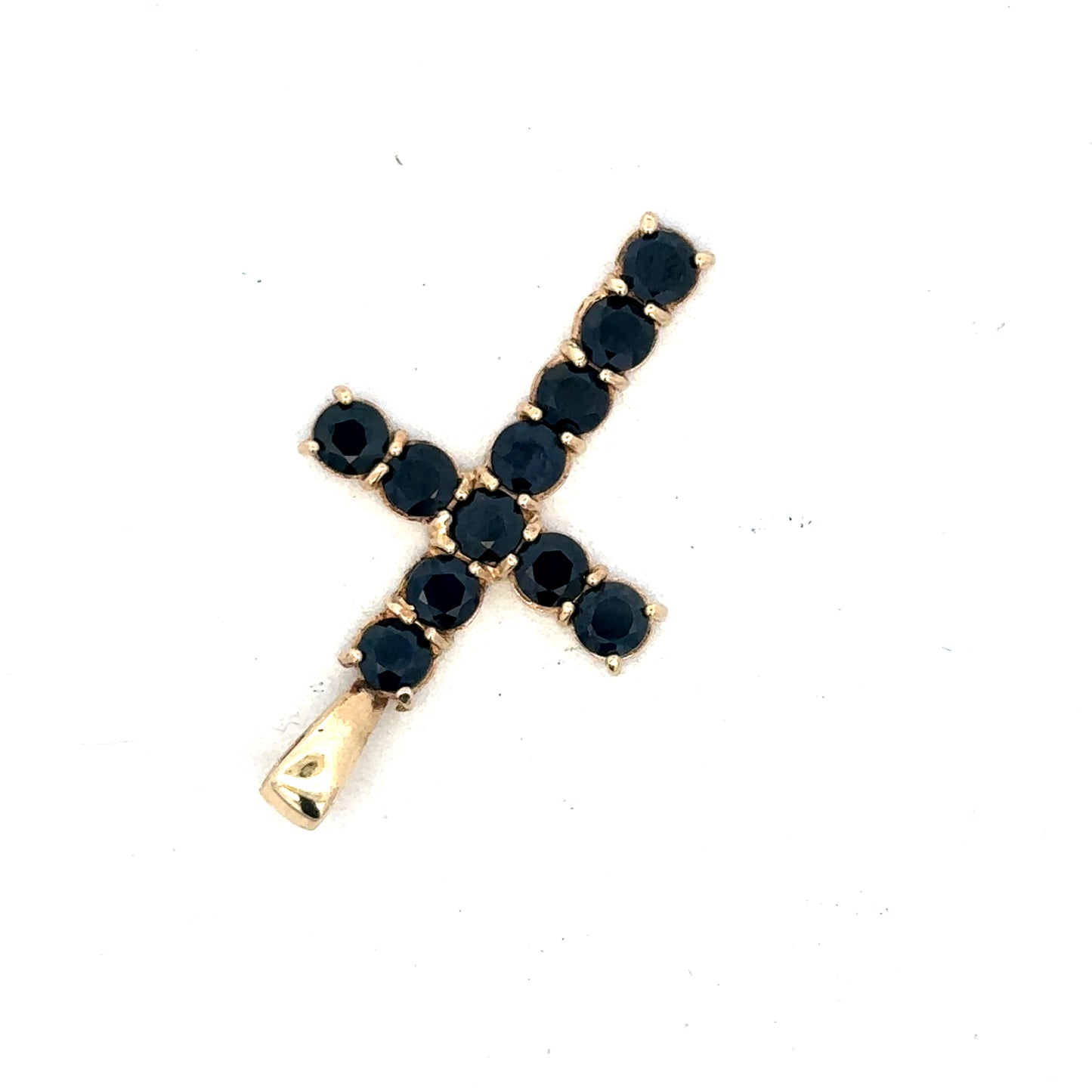 9ct yellow gold cross pendant by Reeves and Sons, showcasing a detailed religious jewelry piece with a smooth finish.