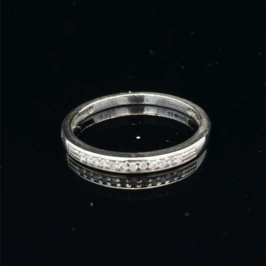9ct white gold half eternity diamond ring with small sparkling diamonds, size N, by Reeves and Sons.