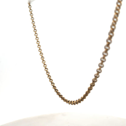 9ct yellow gold belcher chain with a classic link design, weighing 13.4g, from Reeves and Sons.