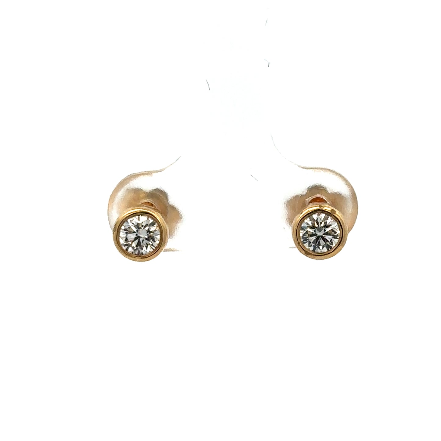Reeves and Sons 18ct gold lab-grown diamond stud earrings with 0.84 carats, featuring two sparkling diamonds in a classic setting.