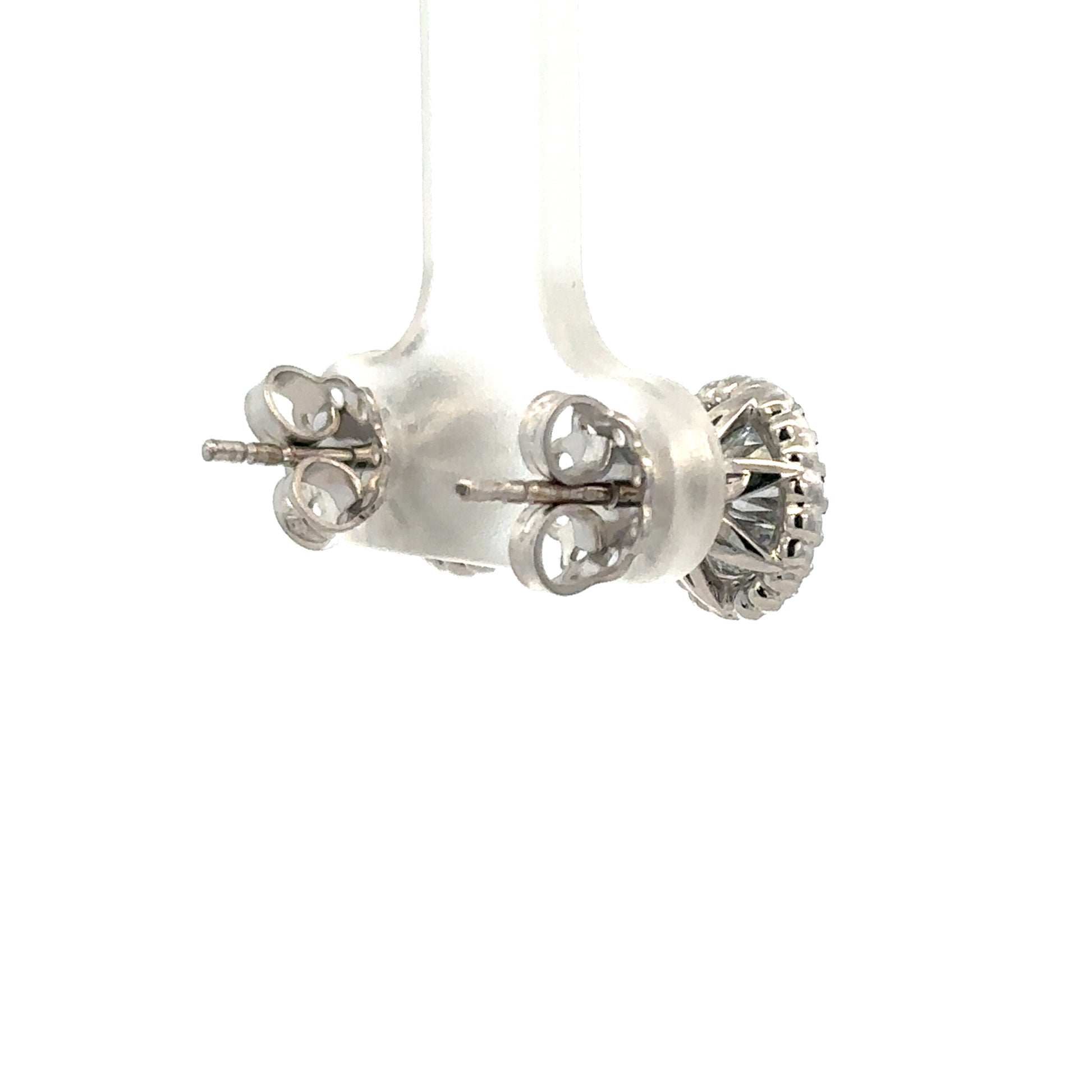 18ct white gold lab-grown diamond stud earrings by Reeves and Sons, featuring sparkling diamonds set in elegant earrings.