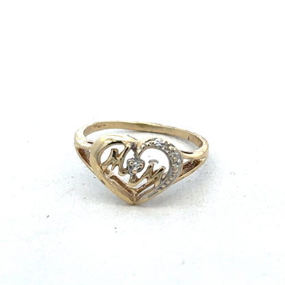 9ct yellow gold MUM ring in size N by Reeves and Sons, featuring a polished band with engraved lettering.