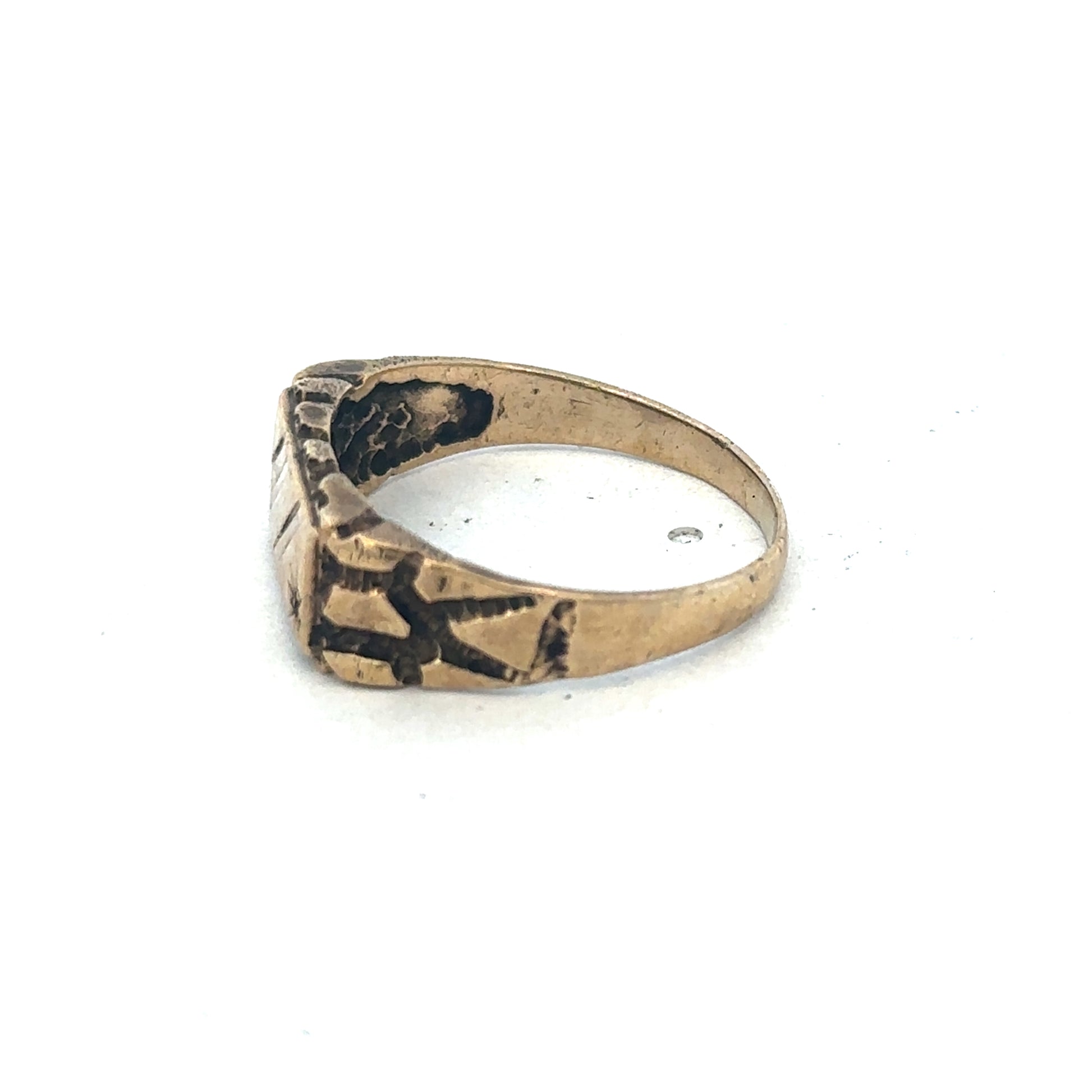 9ct yellow gold diamond signet ring by Reeves and Sons, size S1/2, featuring a polished gold band with diamond accents.