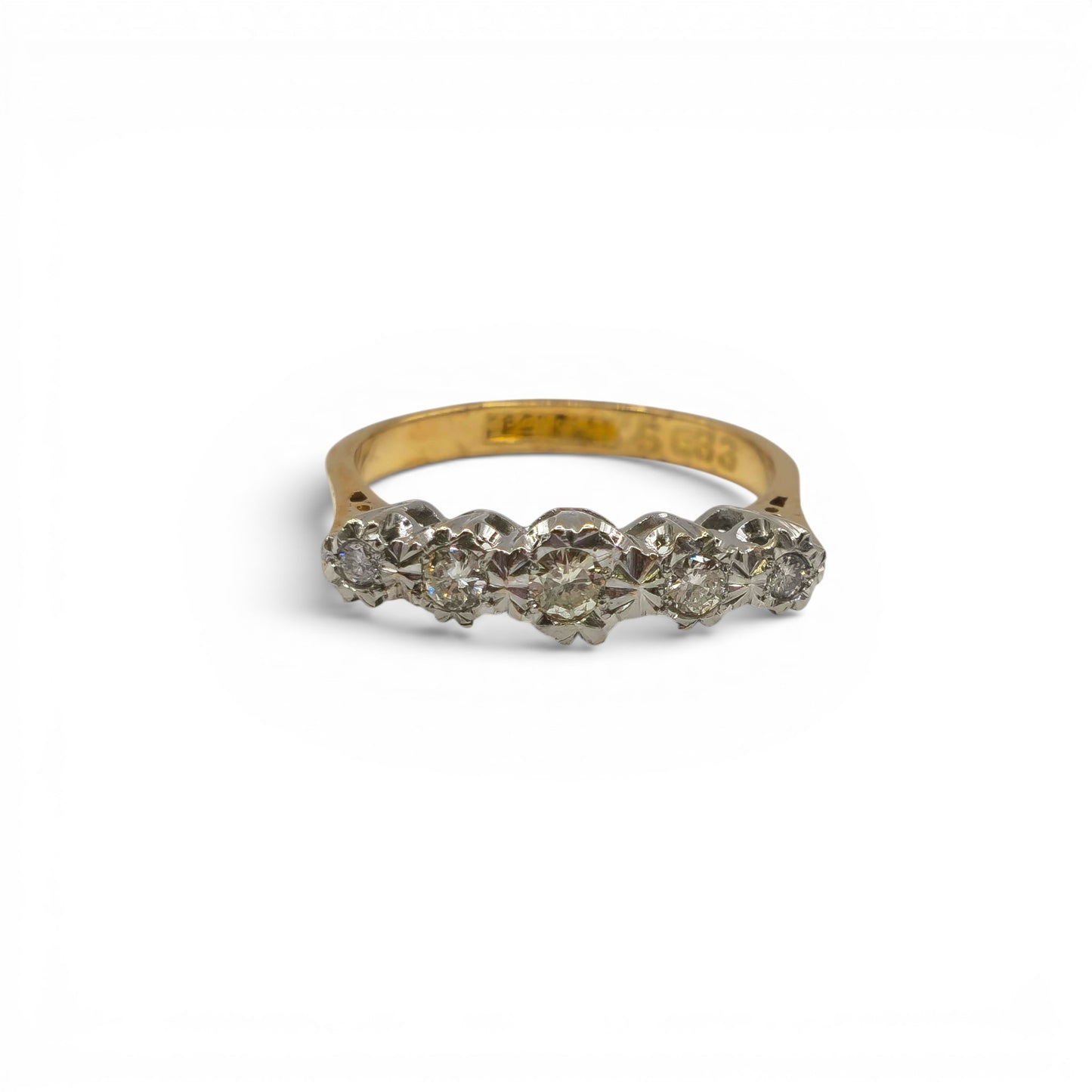 18ct yellow gold diamond ring by Reeves and Sons featuring a sparkling diamond set in an elegant band.