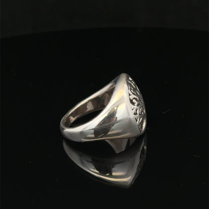 Silver ring size P by Reeves and Sons, featuring a polished band with a smooth finish and subtle shine.