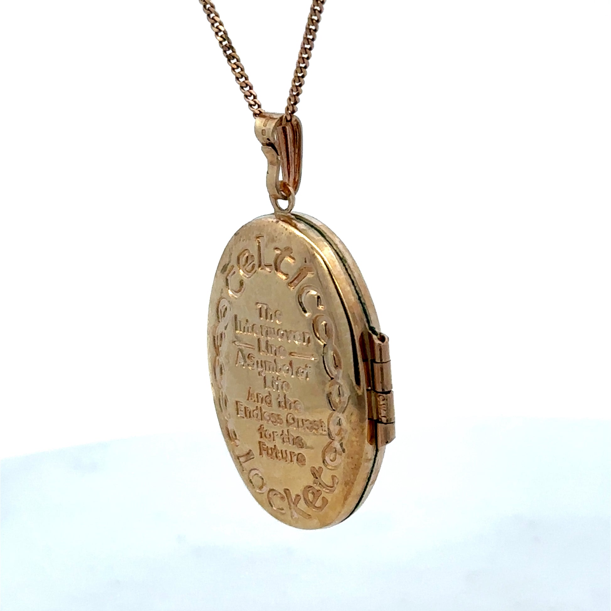 9ct yellow gold locket pendant by Reeves and Sons, showcasing a polished, elegant design with a secure clasp.