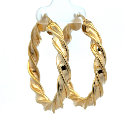 9ct yellow gold hoop earrings by Reeves and Sons, 4.6g, showing the round, polished hoops with secure clasps.