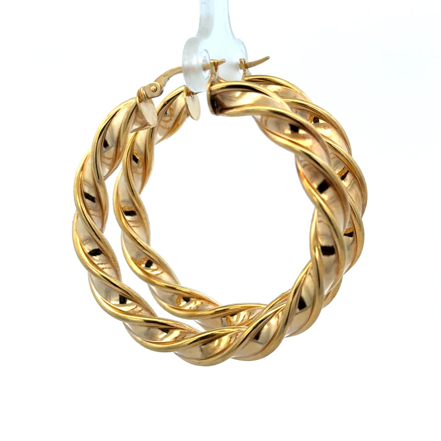 9ct yellow gold hoop earrings weighing 4.6g, featuring a classic round design, from Reeves and Sons.