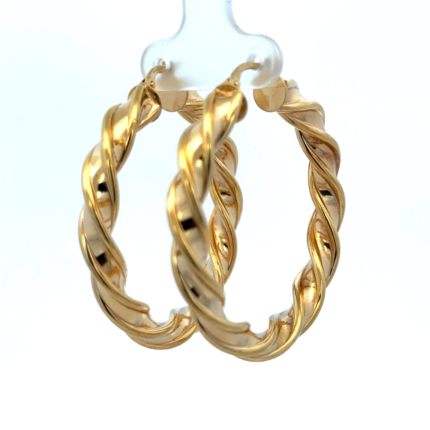 9ct yellow gold hoop earrings weighing 4.6g, Reeves and Sons jewelry, close-up of shiny, classic hoop earrings.