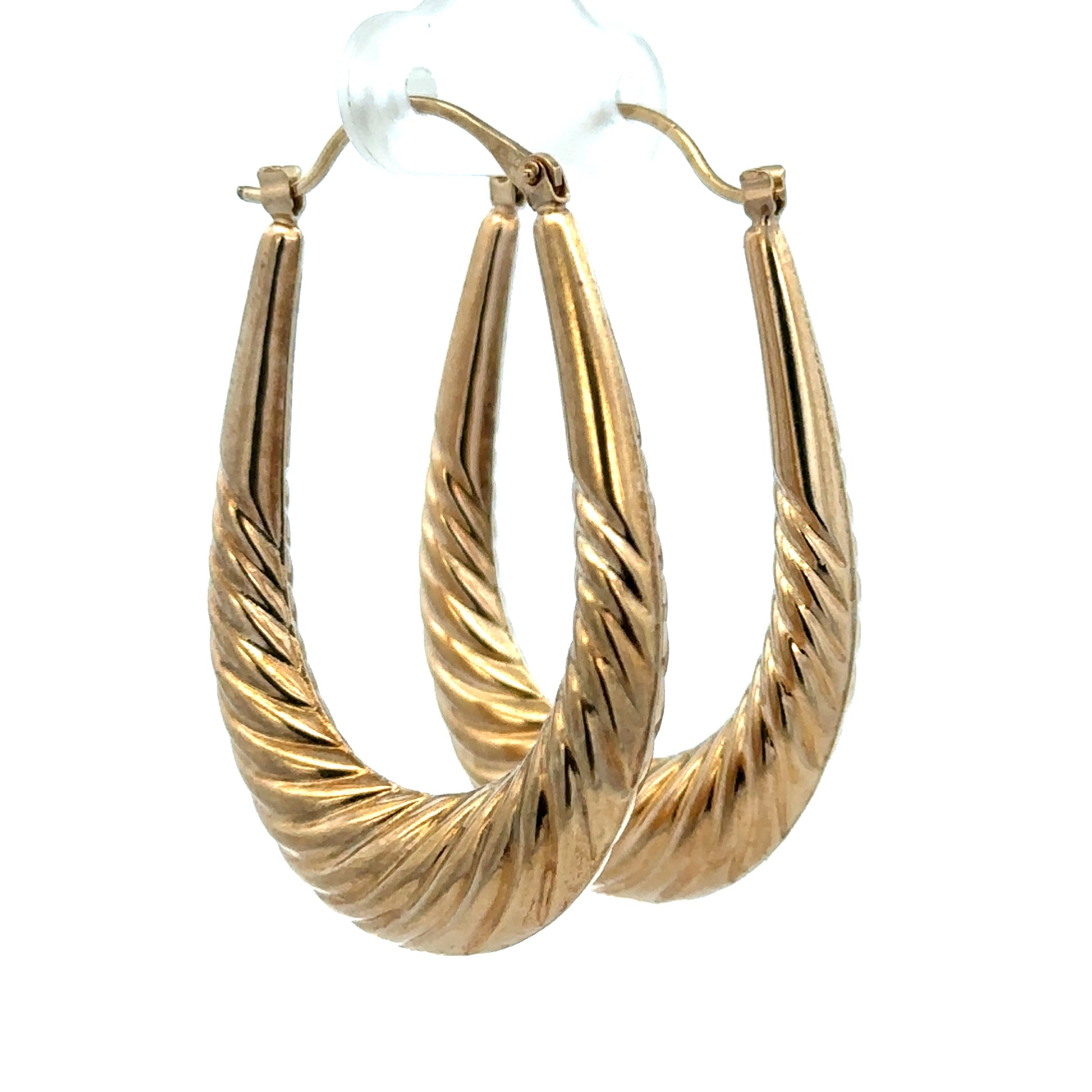 9ct yellow gold hoop earrings weighing 3.4g, featuring a classic round design, from Reeves and Sons.