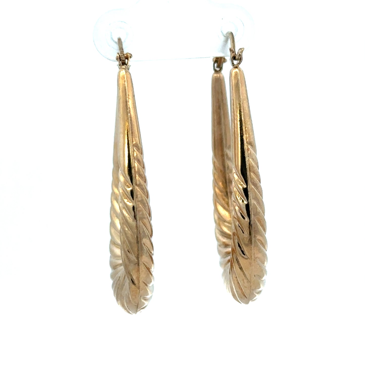 9ct yellow gold hoop earrings weighing 3.4g, stylish and classic jewelry by Reeves and Sons, shown in the image.