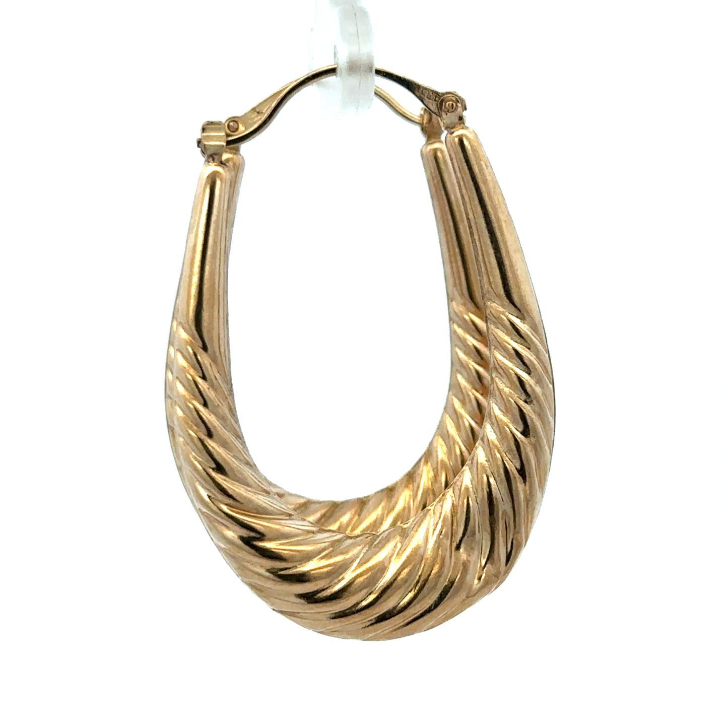 Reeves and Sons 9ct yellow gold hoop earrings, lightweight and polished, weighing 3.4g, shown close-up on a plain background.